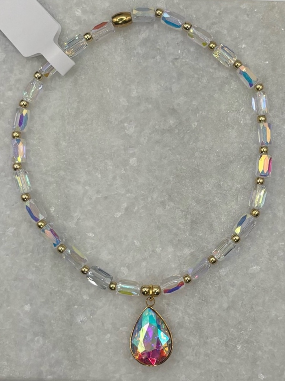 *ANKLET* S. Steel AB Clear Teardrop with AB Clear Crystal Stretchy Anklet - Picture 6 of 7